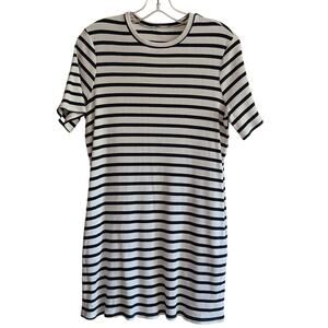 REFORMATION Charli Ribbed Ceto Striped T Shirt Dress Black White Women's M‎